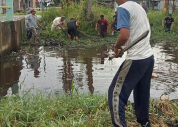 Kebersamaan Warga Perumahan BTN Blok B, Lakukan Gotong Royong  Pembersihan  Parit dua